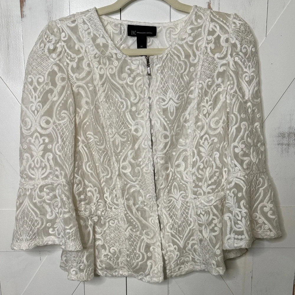 INC International Concepts White Lace Open-Front Blazer - Picture 2 of 9